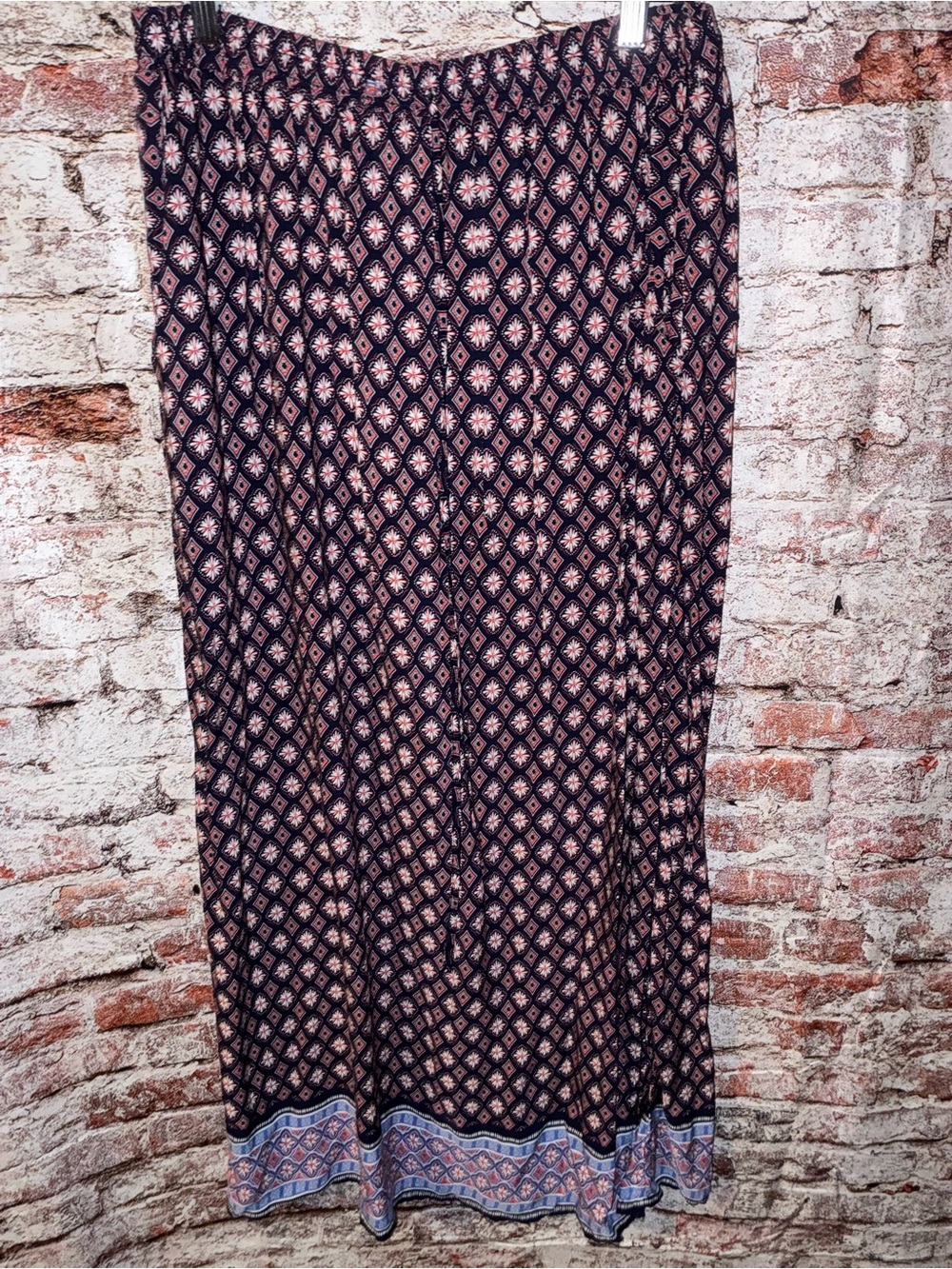 Burgundy Maxi Skirt with red/white Geometric Print